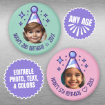 Custom Photo Birthday Party Hat Keepsake Magnet<br><div class="desc">These festive magnets make the perfect keepsake to remember a special milestone birthday. Personalize with the birthday kid's photo,  name,  and year. You can also change the colours of the text and background.</div>