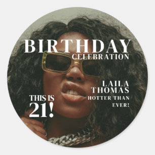 Custom Photo Birthday Party Magazine Cover Classic Round Sticker