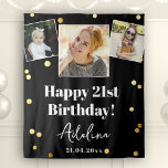 Custom Photo Birthday Party Modern Gold Backdrop Tapestry<br><div class="desc">Happy Birthday! The festive printed gold dot pattern adds a touch of glamour and excitement to the backdrop, making it the perfect way to celebrate the birthday person in style. Whether you're celebrating a milestone birthday or just want to make the day extra special, this custom photo collage Birthday Party...</div>