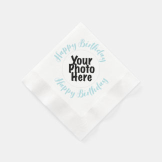 Custom PHOTO Birthday Party Paper Napkins BLUE
