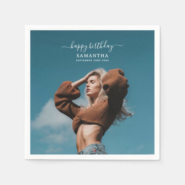 Custom Photo Birthday Party Selfie Picture Napkin (Front)