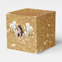 Custom Photo Birthday Set of 10 Favour Boxes Gold
