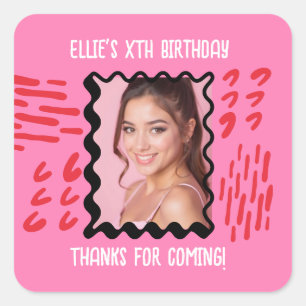 Custom Photo Birthday Sketchy Doodle Party Favours Square Sticker