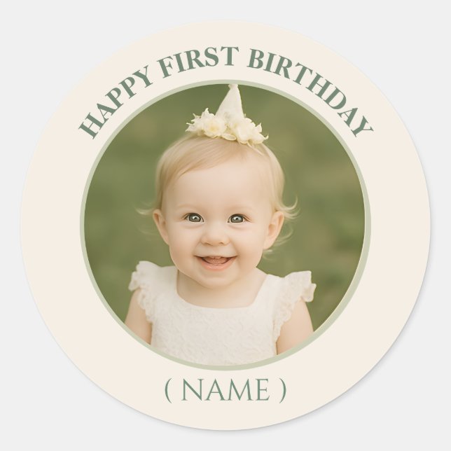 Custom Photo Birthday Sticker - Personalized Happy (Front)