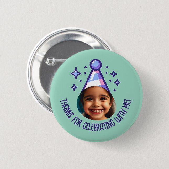 Custom Photo Birthday Thanks Party Hat Favours 2 Inch Round Button (Front & Back)