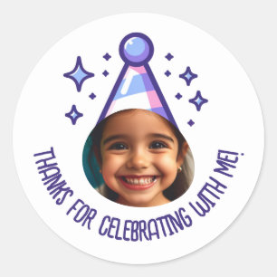 Custom Photo Birthday Thanks Party Hat Favours Classic Round Sticker