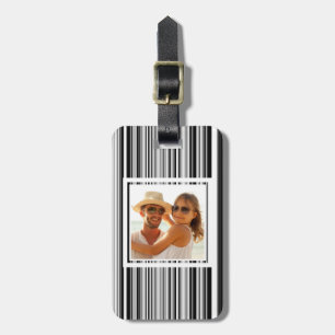 Custom Photo Black And White Lines Luggage Tag