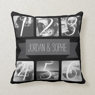 Custom Photo Black Banner Text Throw Pillow