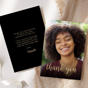 Custom Photo Black Gold 30th Birthday Party Thank You Card