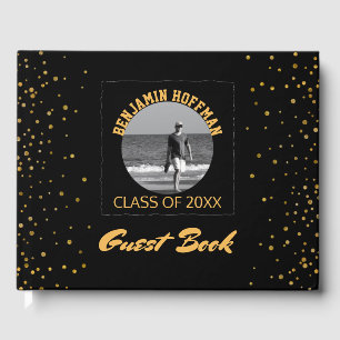 Custom Photo   Black Gold Graduation Party Guest Book