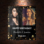 Custom photo black gold stars friends birthday tapestry<br><div class="desc">A photo backdrop for 2 persons,  friends,  siblings,  twins.  Black background,  white text. Golden stars.  Personalize and add 2 photos,  names and date(s)</div>