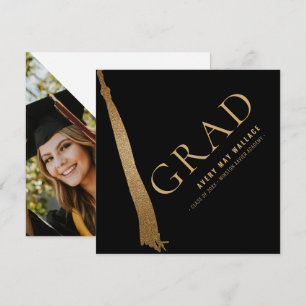 Custom Photo Black Gold Tassel Unique Graduation Thank You Card