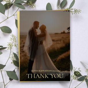 custom Photo Black Gold Wedding Thank You Card
