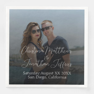 Custom Photo Black Gradient Wedding Napkin
