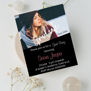 Custom photo black graduation party invites