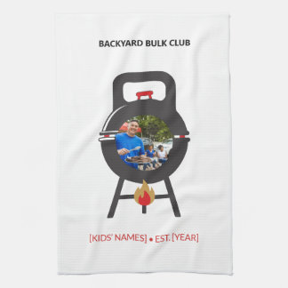 Custom Photo Black Kettlebell BBQ Dad Grill Badge Kitchen Towel