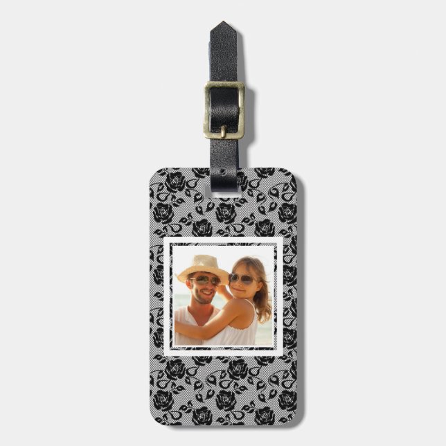 Custom Photo Black lace pattern Luggage Tag (Front Vertical)