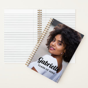 Custom Photo Black Script Graduate Notebook