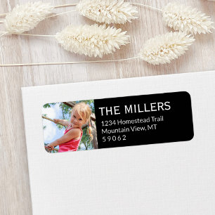 Custom Photo Black Simple Modern Return Address