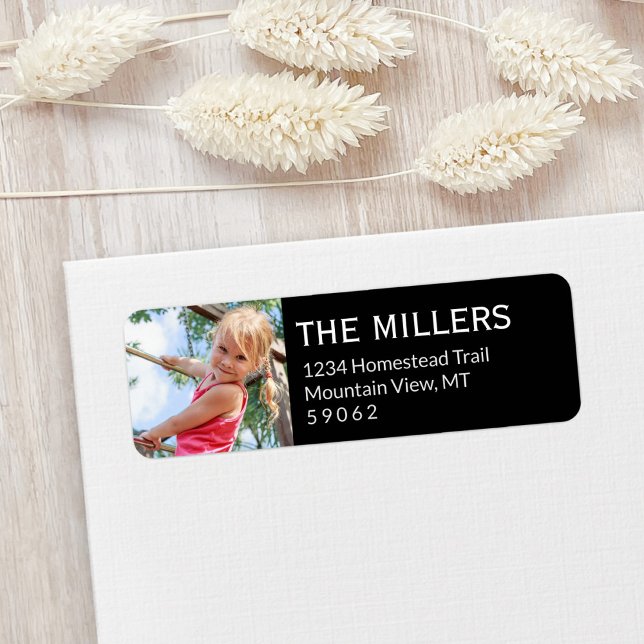 Custom Photo Black Simple Modern Return Address (Creator Uploaded)