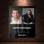 Custom photo black white friends birthday tapestry<br><div class="desc">A photo backdrop for 2 persons,  friends,  siblings,  twins.  Black background,  white text.  Personalize and add 2 photos,  names and date(s)</div>