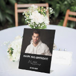 Custom photo black white guy 30th birthday pedestal sign<br><div class="desc">A welcome sign for a 30th birthday party. Personalize and add a photo,  a name and age. A classic black background,  white text.</div>