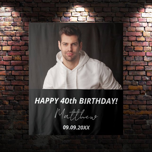 Custom photo black white guy 40th birthday tapestry (Creator Uploaded)