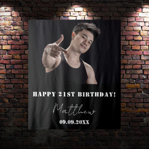 Custom photo black white modern guy birthday tapestry