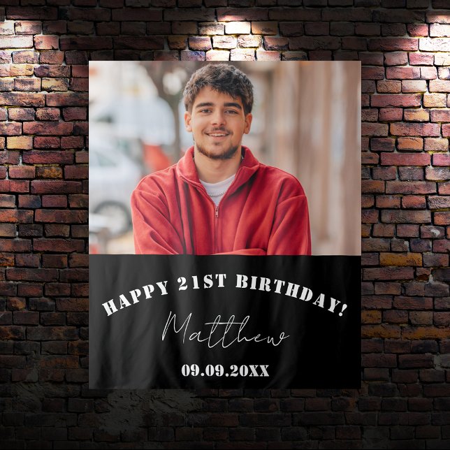 Custom photo black white modern guy birthday tapestry (Creator Uploaded)
