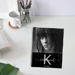 Custom photo black white monogram 2025 planner<br><div class="desc">A chic black background. Personalize and add your own photo, a name, monogram letter and a year. The name is written in white with a large modern hand lettered style script with swashes. The monogram letter in grey. Perfect for school, work or organizing your personal/family life. To keep the swashes...</div>