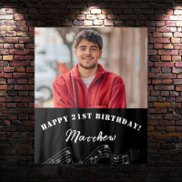Custom photo black white music notes guy birthday