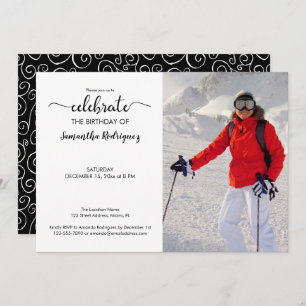 Custom Photo Black White Painted Pattern Birthday Invitation