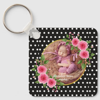 Custom Photo Black White Polka Dot Mother’s Day  Keychain