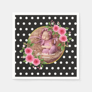 Custom Photo Black White Polka Dot Mother’s Day  Napkin