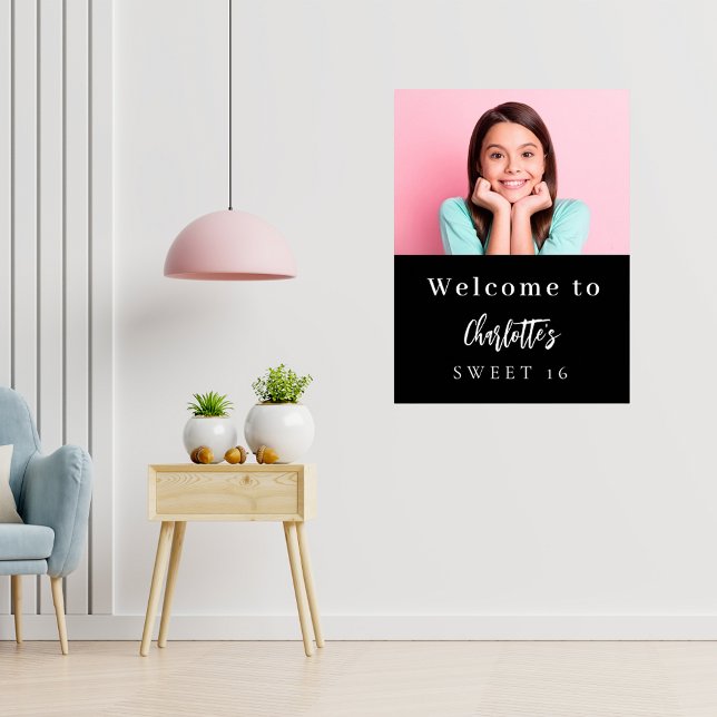 Custom photo black white Sweet 16 party welcome Poster (Creator Uploaded)