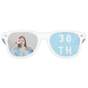 Custom Photo Blue 30th Birthday Sunglasses