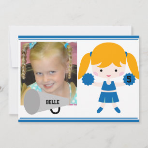 Custom Photo Blue Cheerleader Birthday Invite