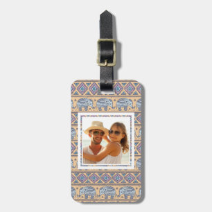 Custom Photo Blue Ethnic Elephant Tribal Pattern Luggage Tag
