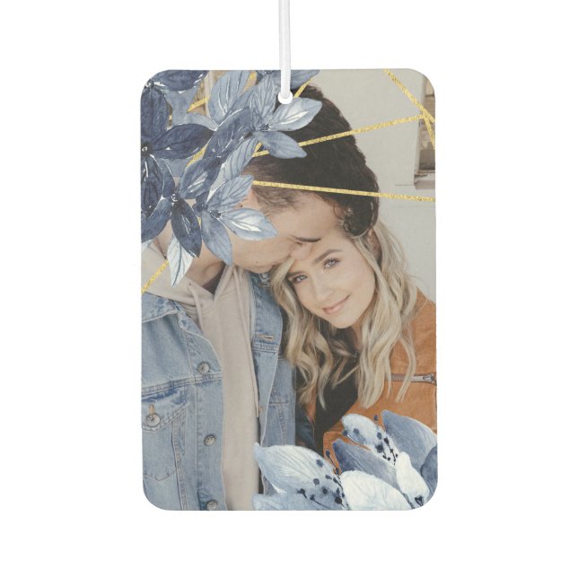 Custom Photo Blue Flower Frame Personalized Air Freshener (Front)