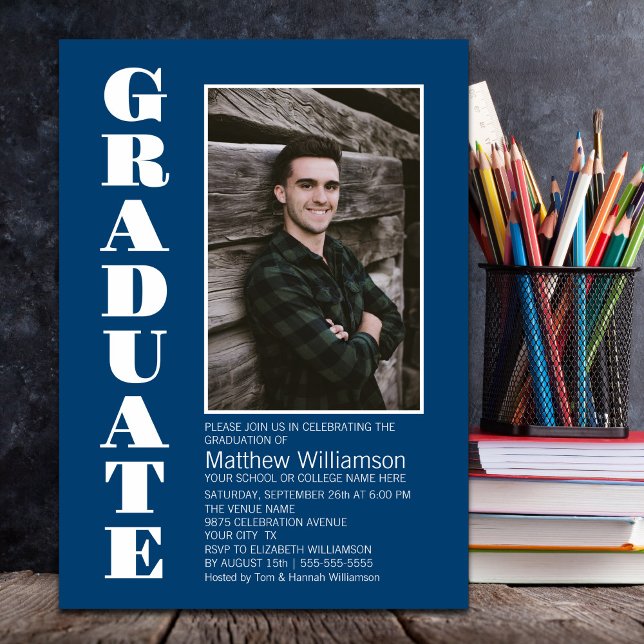 Custom Photo Blue Graduation Party Invitation (Creator Uploaded)