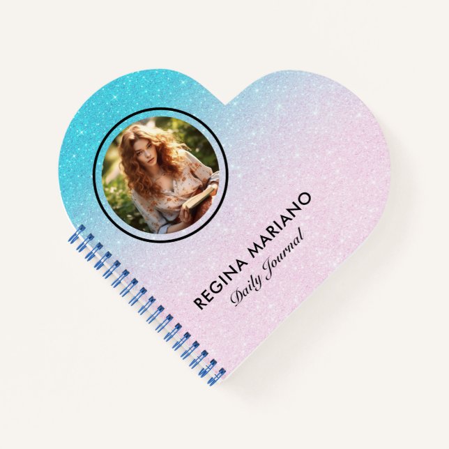 Custom photo blue green glitter ombre notebook (Front)
