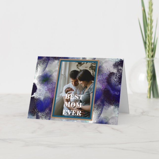 Custom Photo Blue Purple Floral Happy Mothers day Card (Front)