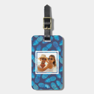 Custom Photo Blue Tie Dye Pineapples Luggage Tag