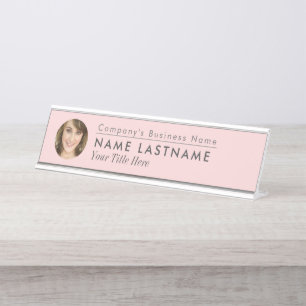 Custom Photo Blush Pink Business Elegant Modern Desk Name Plate