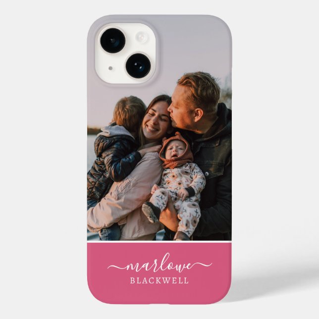 Custom Photo Blush Pink Calligraphy Name Case-Mate iPhone Case (Back)
