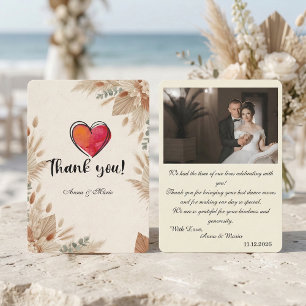 Custom Photo Boho Terracotta Wedding Thank You Card