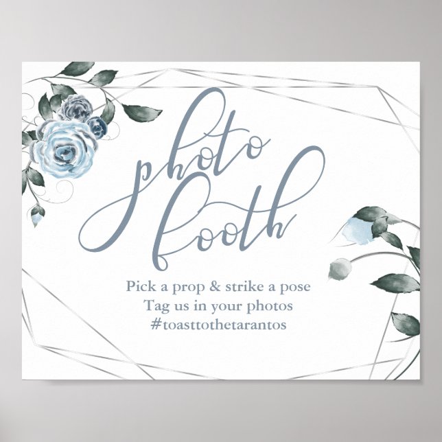 Custom Photo Booth  Dusty Blue Floral Sign (Front)
