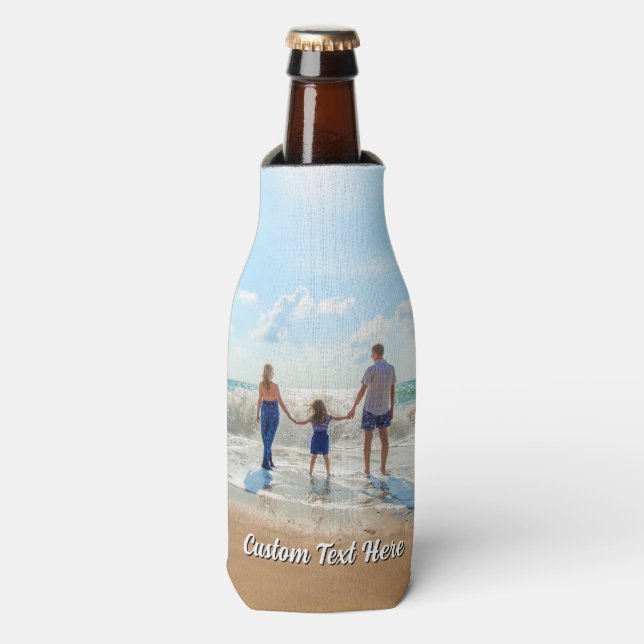 Custom Photo Bottle Cooler Personalized Text (Bottle Front)