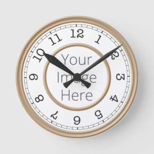 Custom Photo Brown Modern Minimalist Round Clock