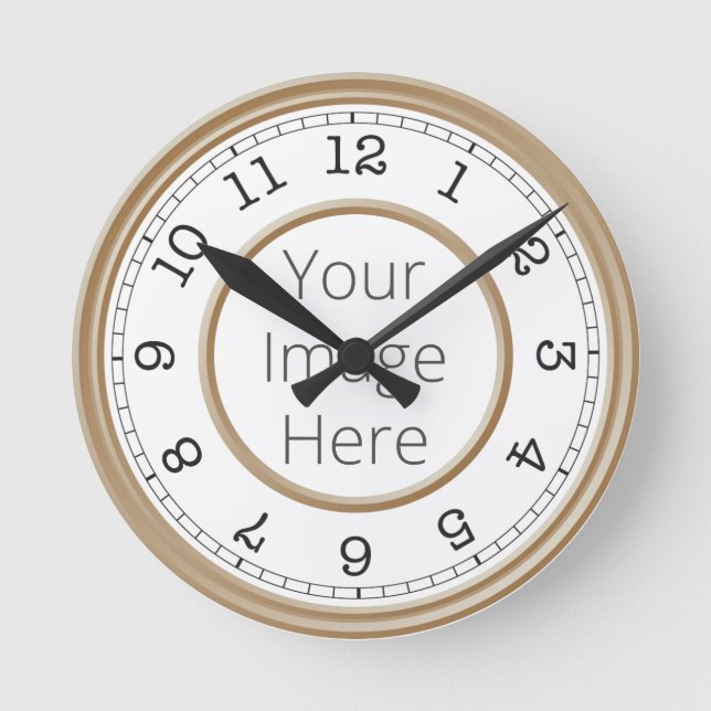 Custom Photo Brown Modern Minimalist Round Clock (Front)